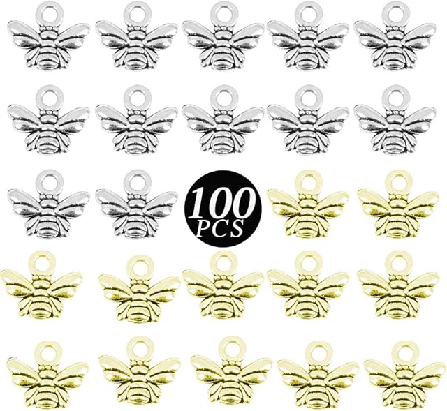 XYDZ Bee Pendants, 100 Pieces Jewelry Making Charms Honeybee Earring Pendants Alloy Bee Insects Charms for Crafting DIY Jewelry Making(Silver, Copper)