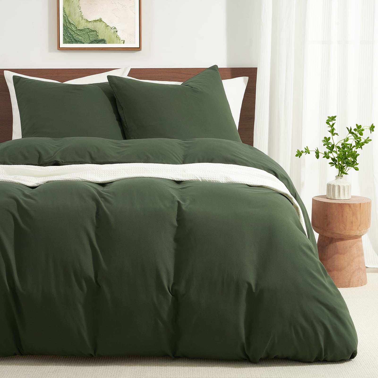 WohlNest Bettwäsche 155x220 Bettbezug - Superweiche Mikrofaser Bettwäsche-Set 155x220 mit 2 Kissenbezügen 80x80 cm, ÖKO-TEX Deckenbezug Bedding Olivgrün Grün