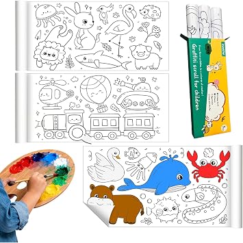 ZSMSTW 3 PCS Sticky Coloring Paper for Kids, Childrens Drawing Paper Roll, DIY Painting Drawing Large Coloring Sheets for Kids Gift 118" X 11.8"