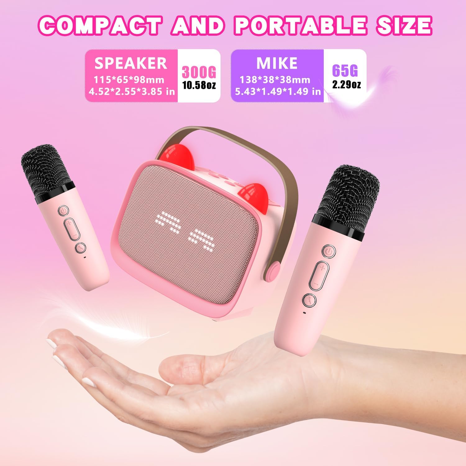 Mgaolo Upgraded Mini Karaoke Machine Toy for Kids, Portable Bluetooth Speaker with 2 Wireless Mics, Emoji & Colorful LED Lights, Home Travel & Party Play Gifts for Boys Girls (Pink) - Image 7