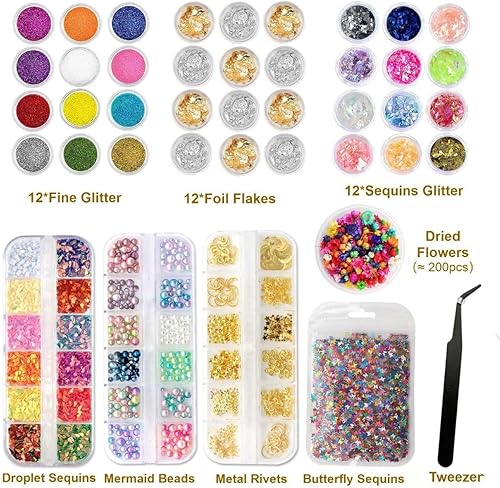 Miniatura 2 de CellLuck Kit de accesorios de decoración de resina para principiantes, kit de fabricación de joyas de resina UV con purpurina de resina, copos de