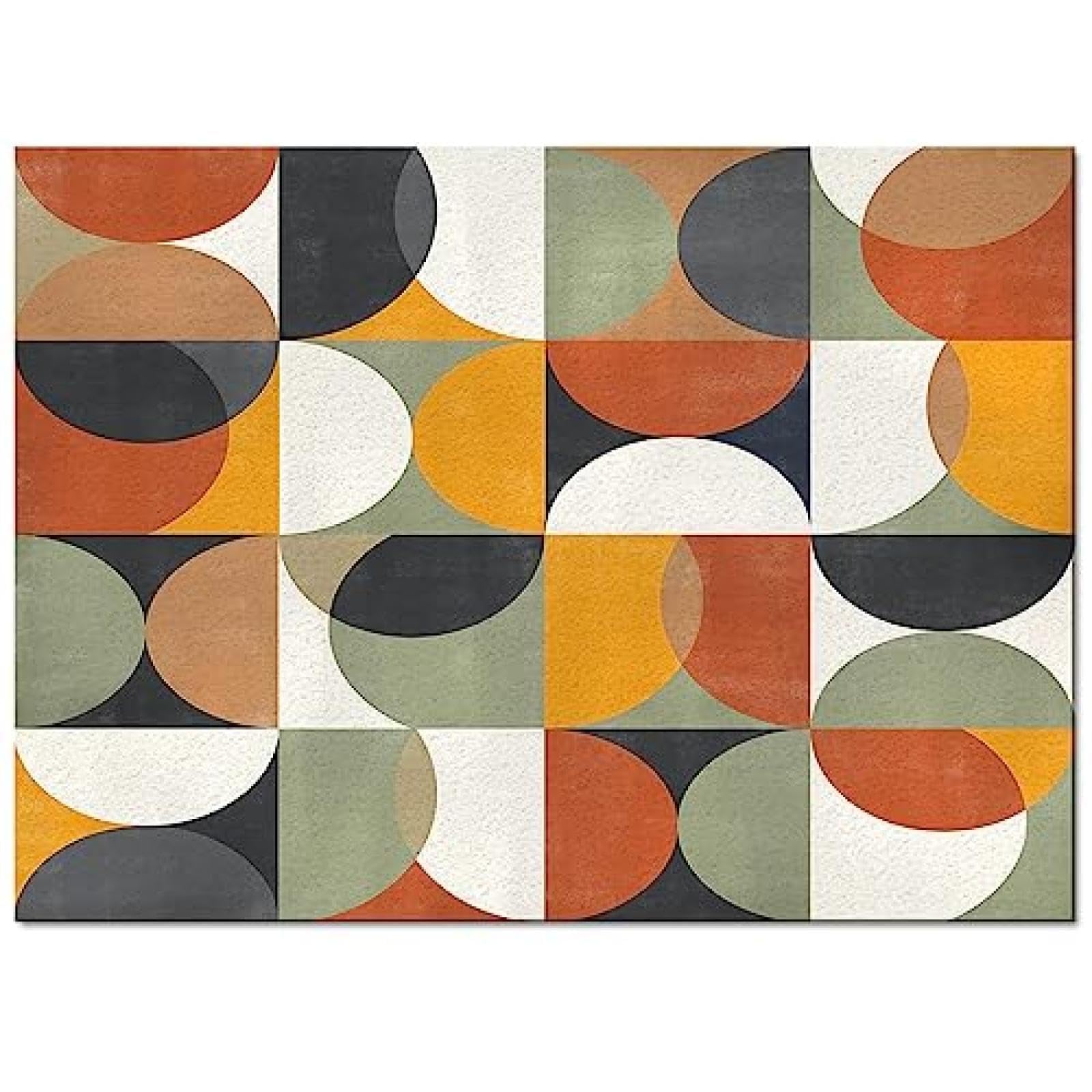 Tapis de Salon Vintage Abstrait du Milieu du siècle, Motif géométrique en Demi-Cercle, antidérapant, Lavable, pour Chambre à Coucher, Tapis d'intérieur Orange, Vert, Noir, Jaune, 120 x 180 cm