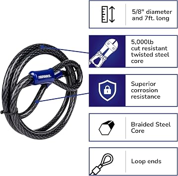 Brinks Braided Steel Loop Cable Lock, 7 ft x 5, Black