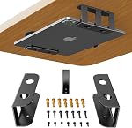 BYMECOST Under Support de rangement pour ordinateur portable de bureau, porte-dispositif de sous-position en métal, pour appareils jusqu'à 1.37" Épais, MacBook, Mini, Clavier, routeur, avec silicone anti-rayure (noir)