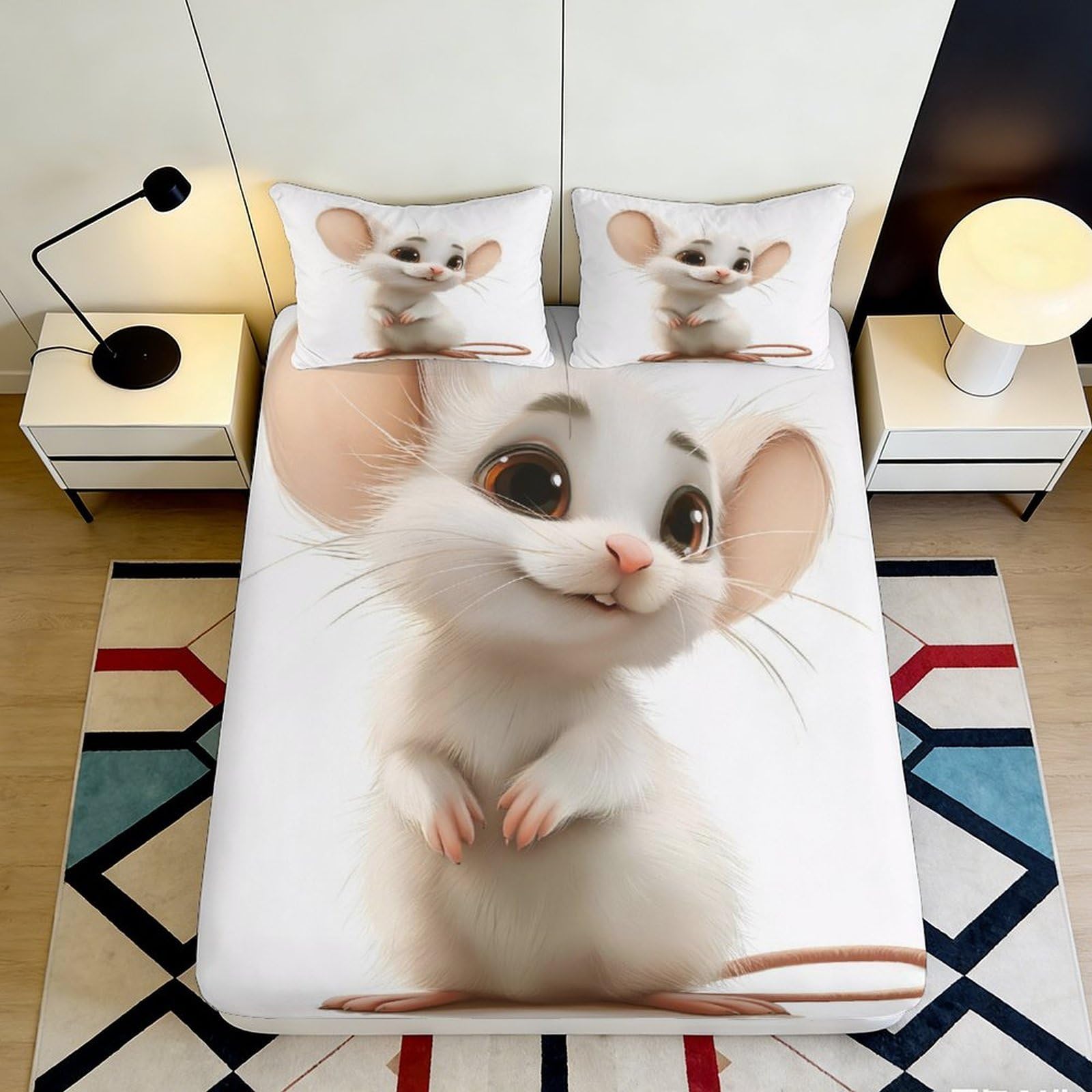 Uynsixtme Style-8 3D Printed Cute Mouse Fitted Sheet Microfiber Deep Pocket Bedroom Bedding Mouse Mattress Fitted Cover Non-Slip For Adults Teens 200X200x25cm