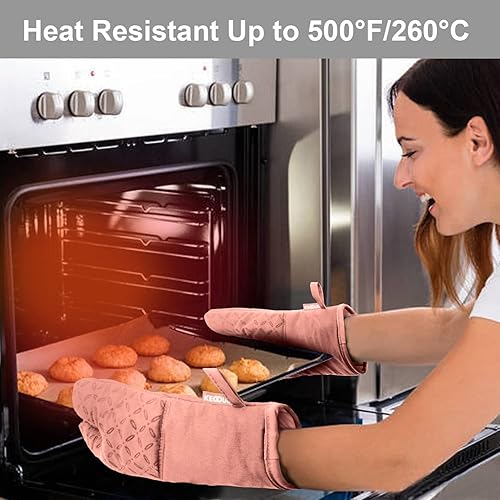 Miniatura 58 de KEGOUU Juego de 6 manoplas para horno y soportes para ollas, guantes para horno de cocina, resistentes al calor, 500 grados, extra largos, Azul cielo