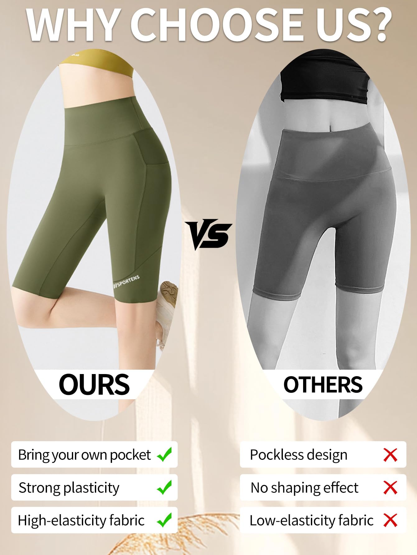 Pantalones cortos de ciclista para mujer con bolsillos, cintura alta de 8 pulgadas, control de abdomen, entrenamiento, yoga, correr, gimnasio, pantalones cortos deportivos — view 5