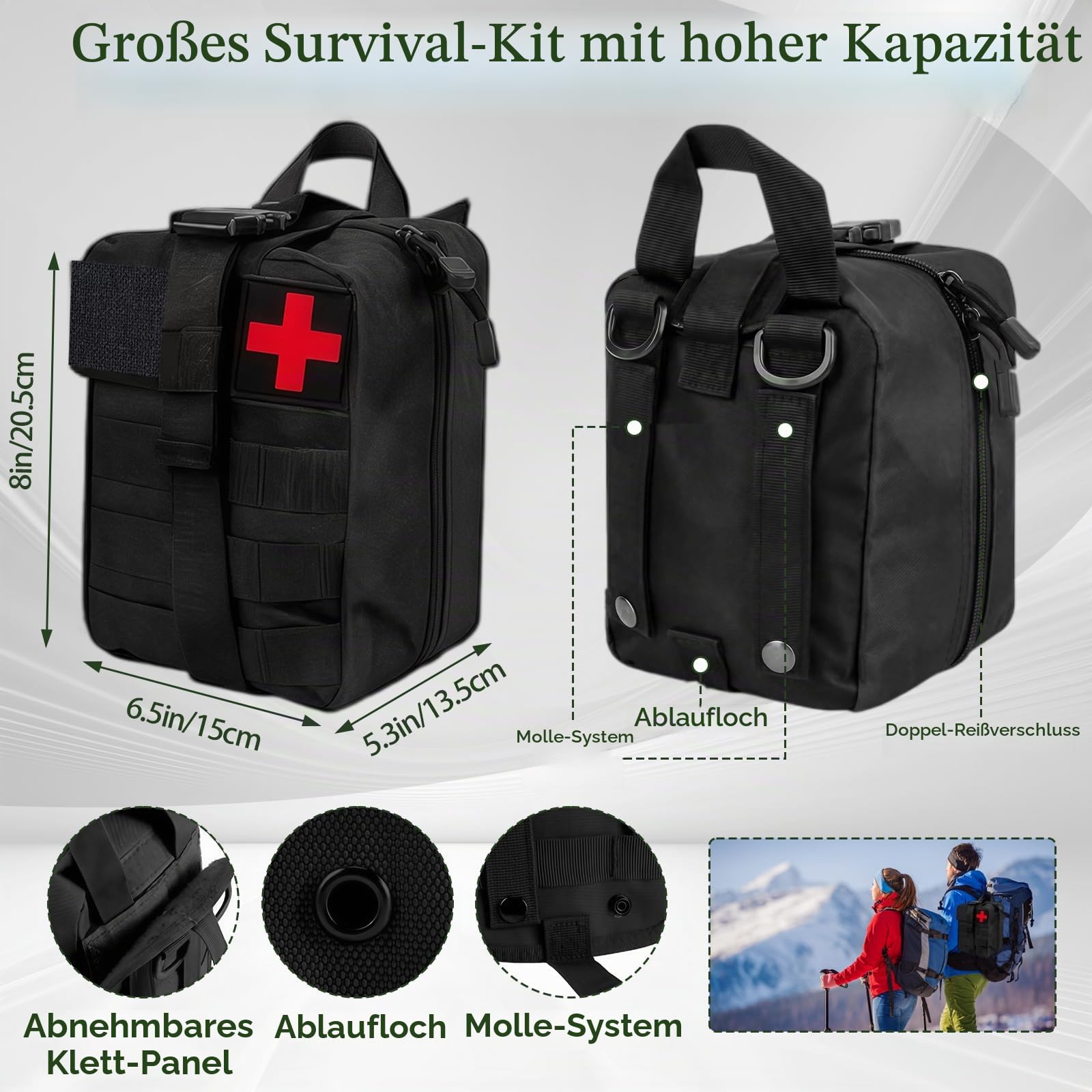 Außen Survival Kit, 235PCS Notfall Ausrüstung mit Erste Hilfe Set | Survival Ausrüstung mit Multitool Hammer Axt, Camping Zubehör, Klappspaten, Geschenke für Männer Camping, Abenteuer, Wandern
