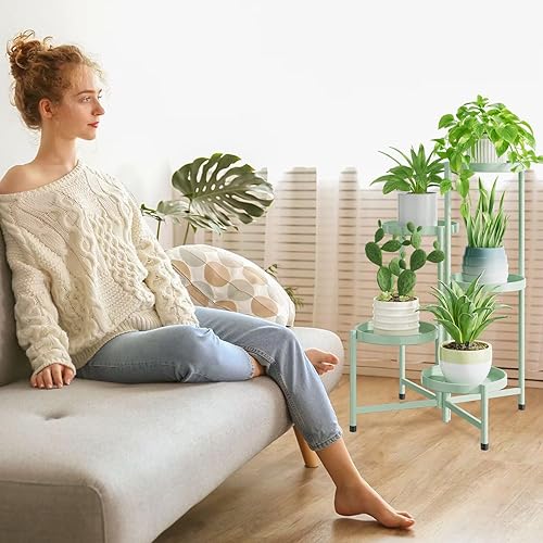 Miniatura 7 de iDavosic.ly Soporte grande para plantas de 5 niveles para interiores, esquina de 10 pulgadas de ancho, soportes de metal altos para plantas al aire