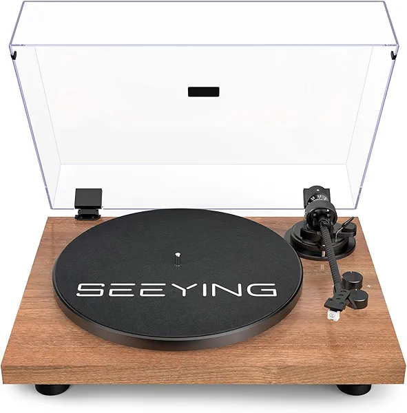 SeeYing Turntable Vinyl Record Player Support Bluetooth Output Phono/Line Switch Pitch Control with Pre-Installed Counterweight & Magnetic Cartridge, Belt Drive 2 Speed