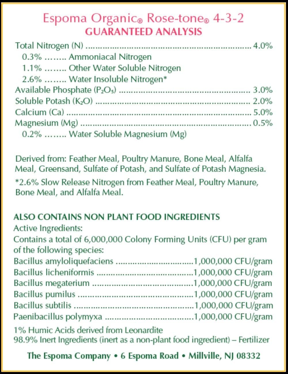 Espoma Organic Rose-Tone 4-3-2 Organic Fertilizer for All Types of Roses and Other Flowering Plants. Promotes Vigorous Green Growth and Abundant Blooms. 18 lb. Bag - 2 Pack