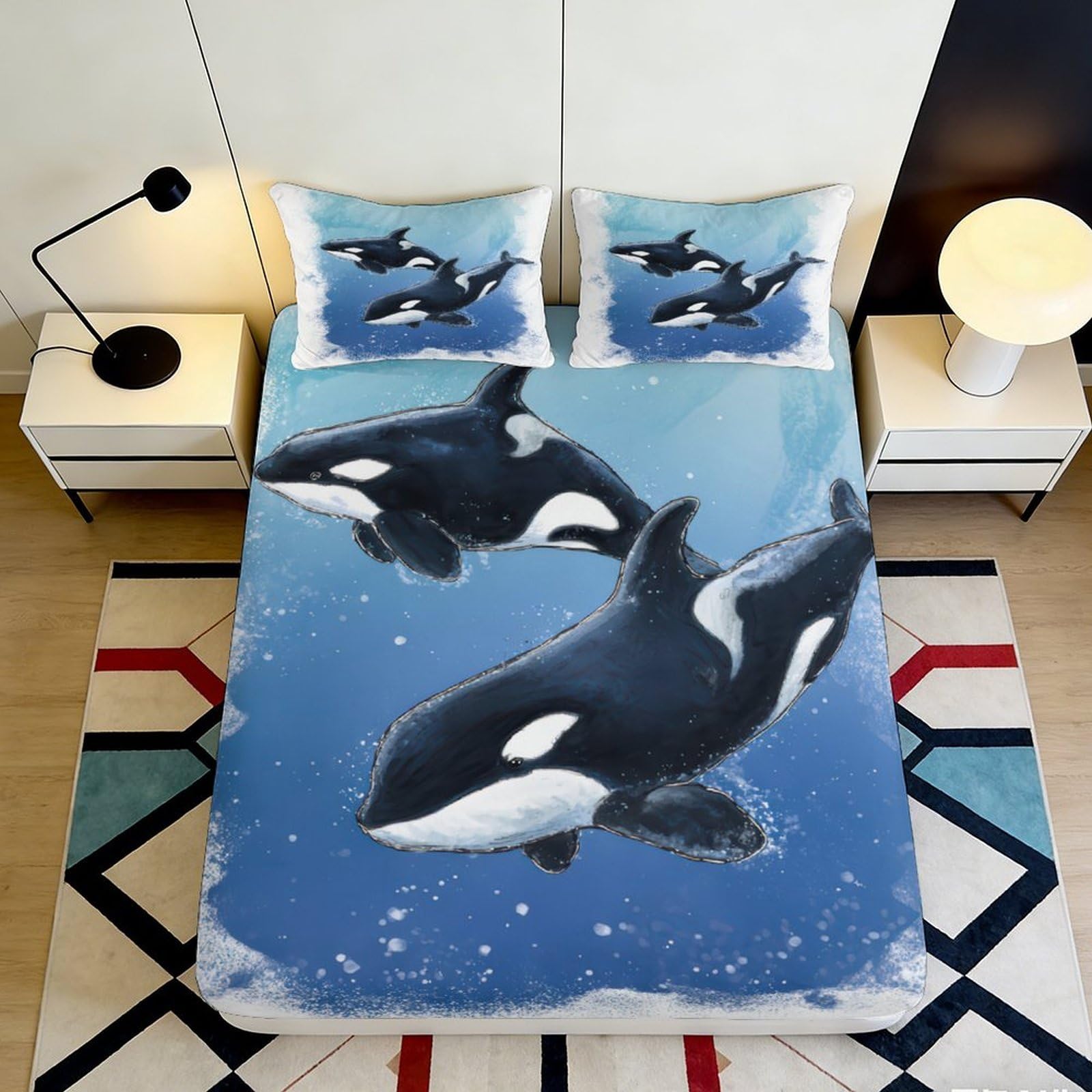 Jqzkxnhpbr Style-3 3D Printed Orca Ocean Fitted Sheet Microfiber Soft Breathable Whale Marine Mattress Cover For Bedroom Decor 90X200x25cm