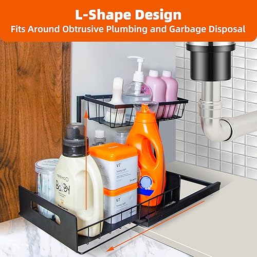 Miniatura 2 de MZUOTU Organizador y almacenamiento para debajo del fregadero, organizador de armario extraíble de 2 niveles, estante deslizante, almacenamiento de