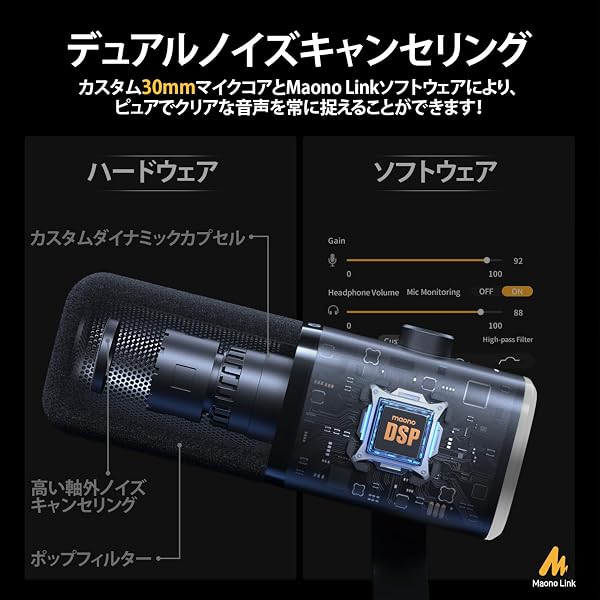 MAONO XLR/USB ゲーミングマイク ノイズキャンセリング PCマイク ポッドキャスト ストリーミング用 ダイナミックマイク ミュートボタン 単一指向性 YouTube 録音 ボイスチャット ライブ配信 ゲーム実況に PD100X ブランク - 4