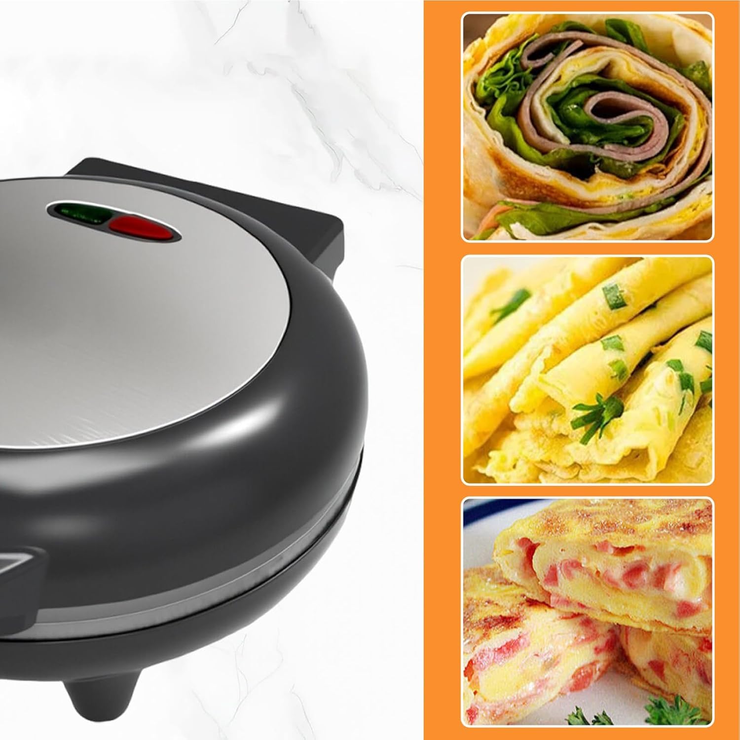 Dual-Zone Electric Omelette Maker,Omelette Pan Nonstick with Indicator Lights,1000W Rapid Double-Sided Egg Cooker with Non-Stick Plates,No Flipping for Home Dorm Travel
