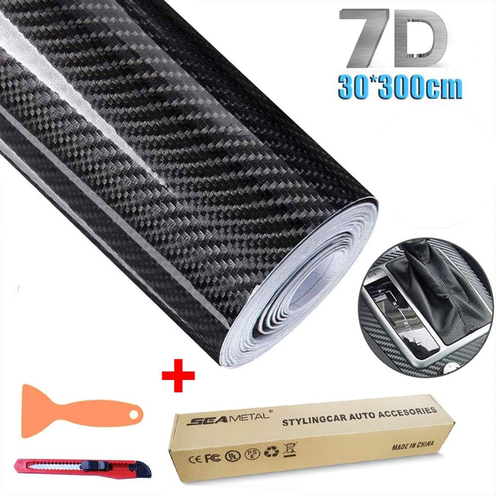 Amazon Seametal 車 7d カーボンシート ハイライト リアルカーボン シート 車 カーボン タイプ シール ステッカー黒 ブラック炭素 30cm X300cm 2サイズ 青いナイフ説明書付き 30 300cm カーセキュリティ 車 バイク