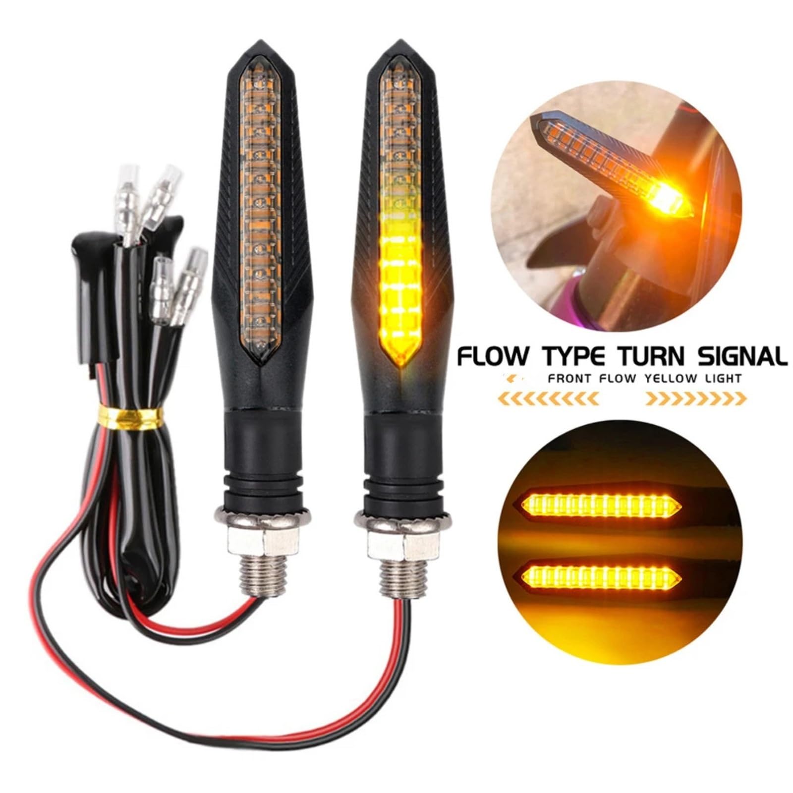 Indicatori Di Direzione Per Motociclette 2 Pezzi 12V Lampeggiatore Di Coda Luminoso Lampeggiante Per Acqua Corrente Pieghevole(Flowing)