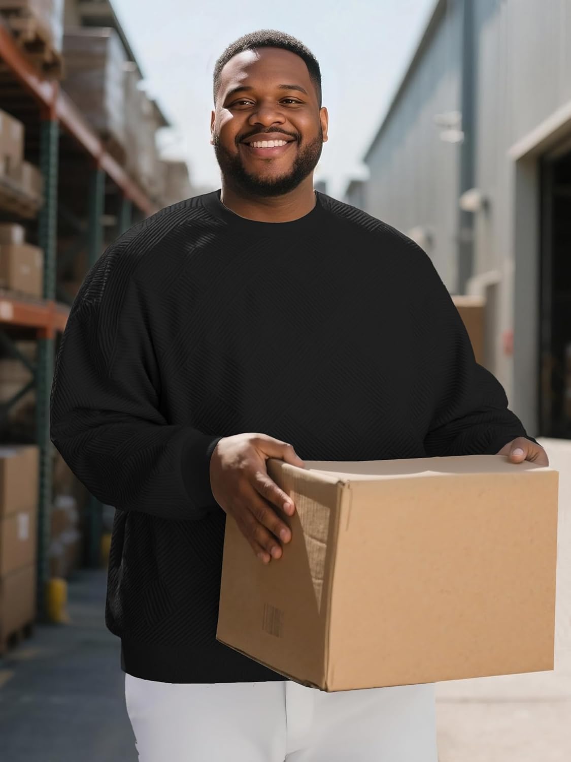 Big and Tall Pullover Sweatshirts for Men 3XL-8XL – Soft Jacquard Knit Oversized Sweatshirt with Ribbed Cuffs & Hem - Image 2