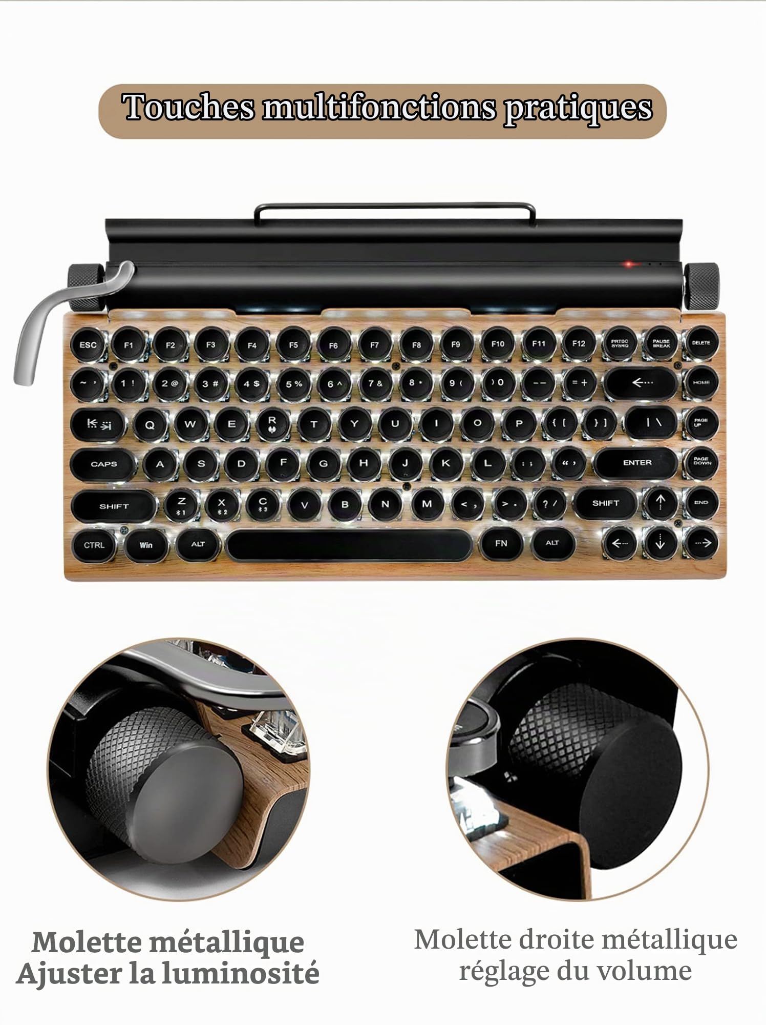 Forme de Machine à écrire mécanique à axe Vert, Design rétro ; la Batterie intégrée est Facile à Transporter, Vous Pouvez Utiliser la Connexion Bluetooth ; Texture de première Classe (Noir)