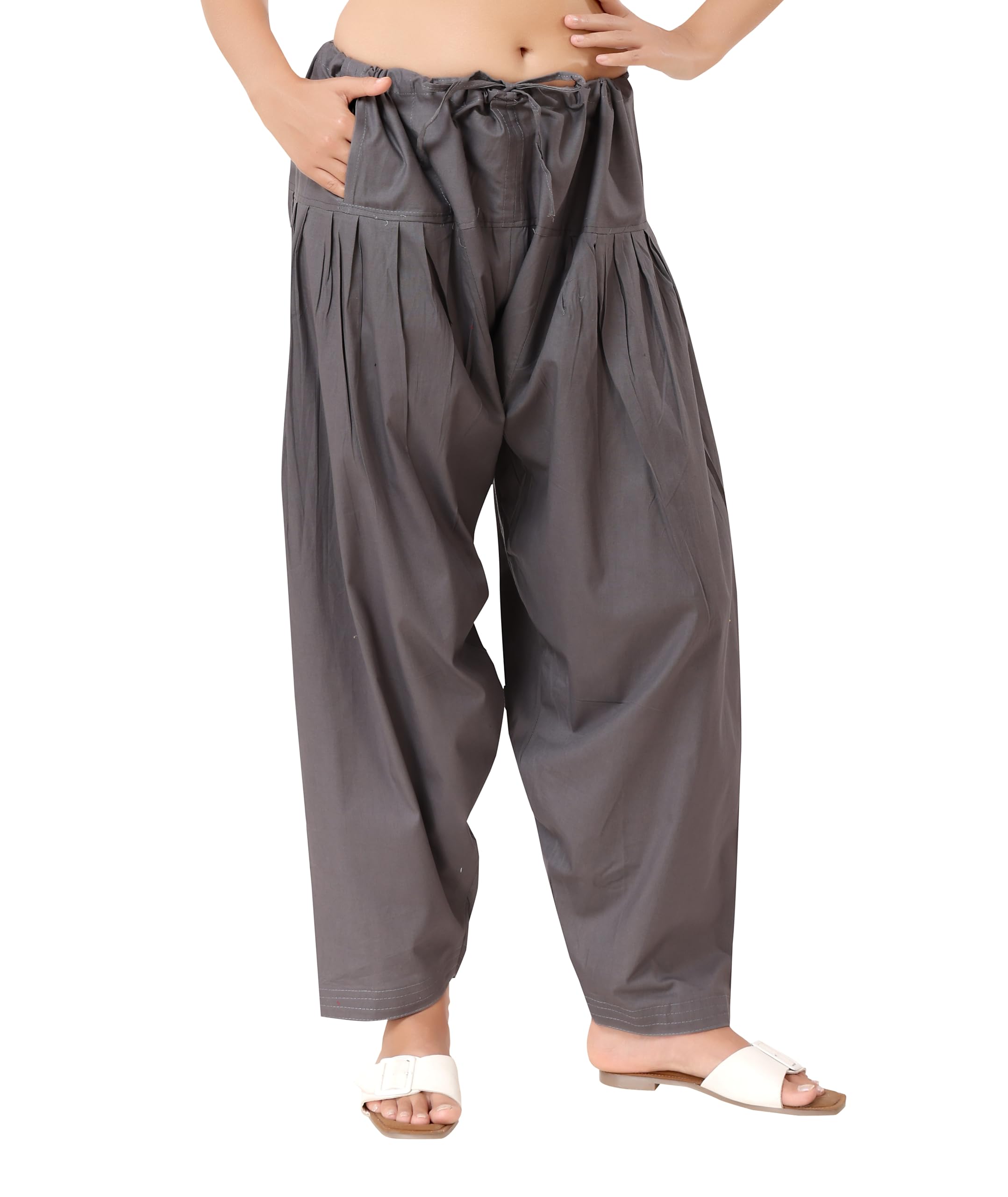 trasa Semi Patiala Salwar Cotton One Side Pocket Traditional Indian Bottomwear Pant - Free Size Fit up to XXL - Grey-picture-56