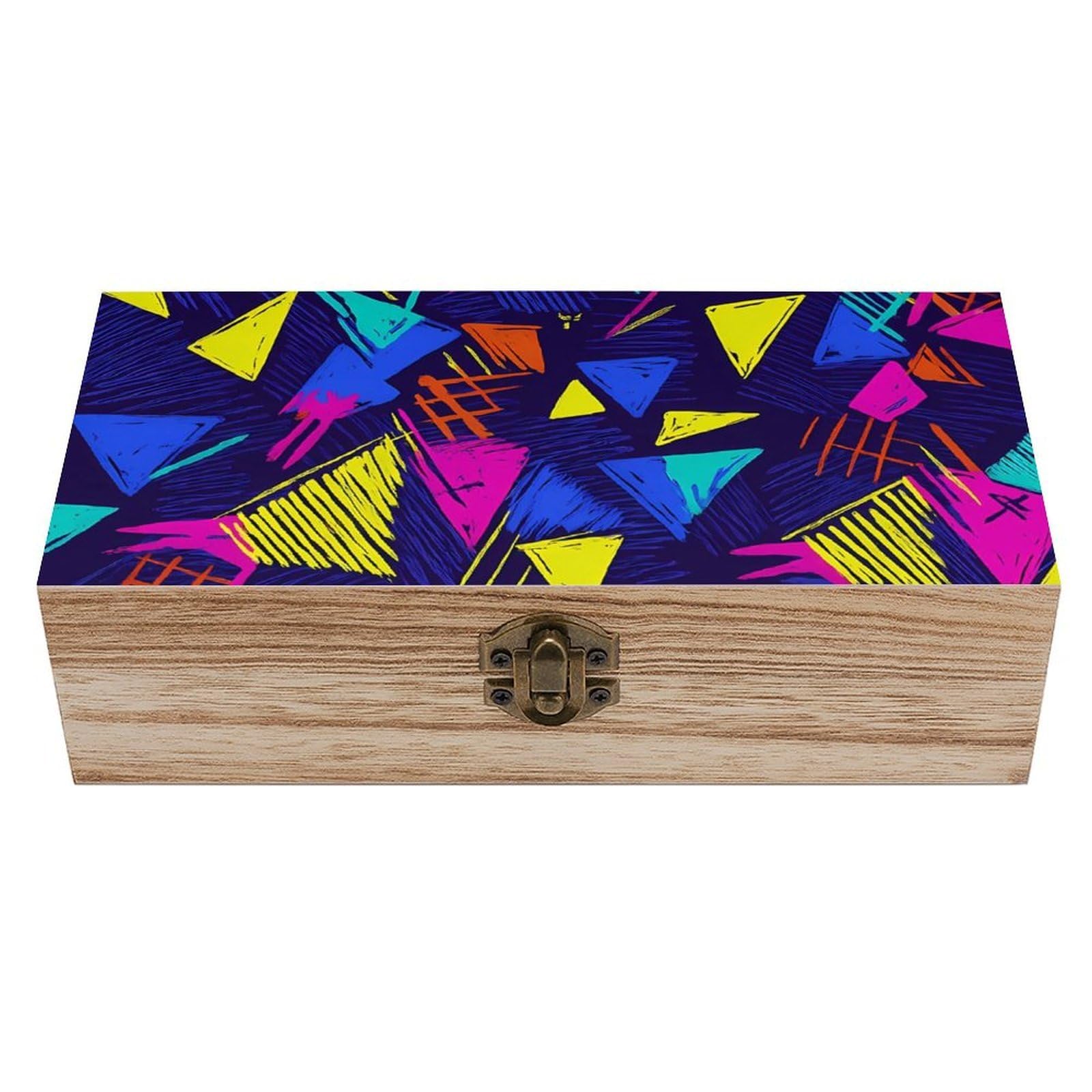 Oudrspo Vintage 80s Geometric Elements Retro Wooden Storage Box Keepsake Jewelry Decorative Art Storages Box Gift Boxs