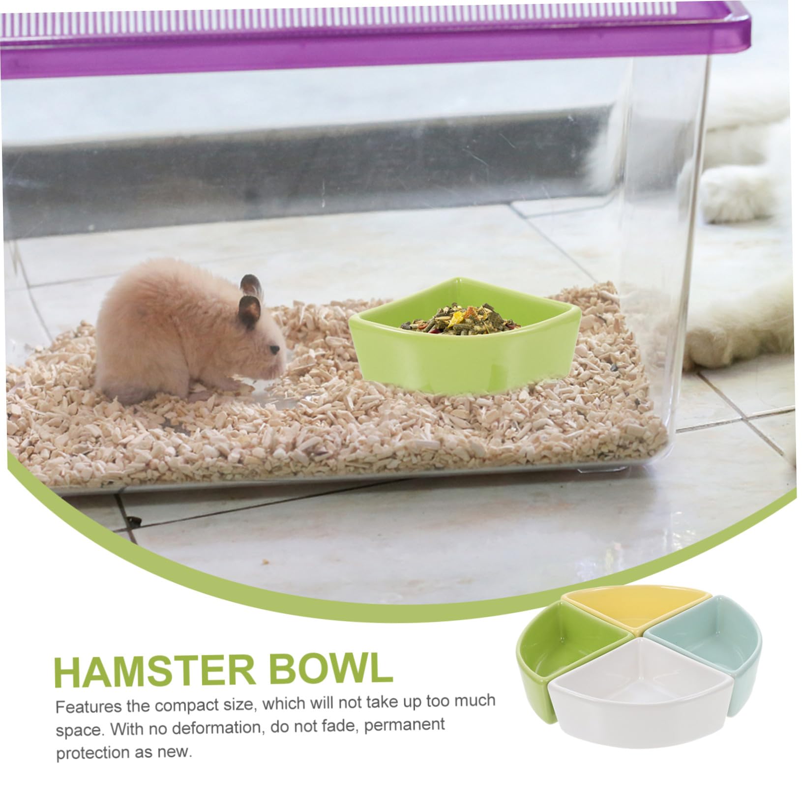 Lurrose 4 Stück Keramik Futternapf für Hamster in Weiß Blau Grün Gelb rutschfest Anti Biss Langlebig und Leicht zu Reinigen Geeignet für Hamster Chinchilla und Kleine Nagetiere