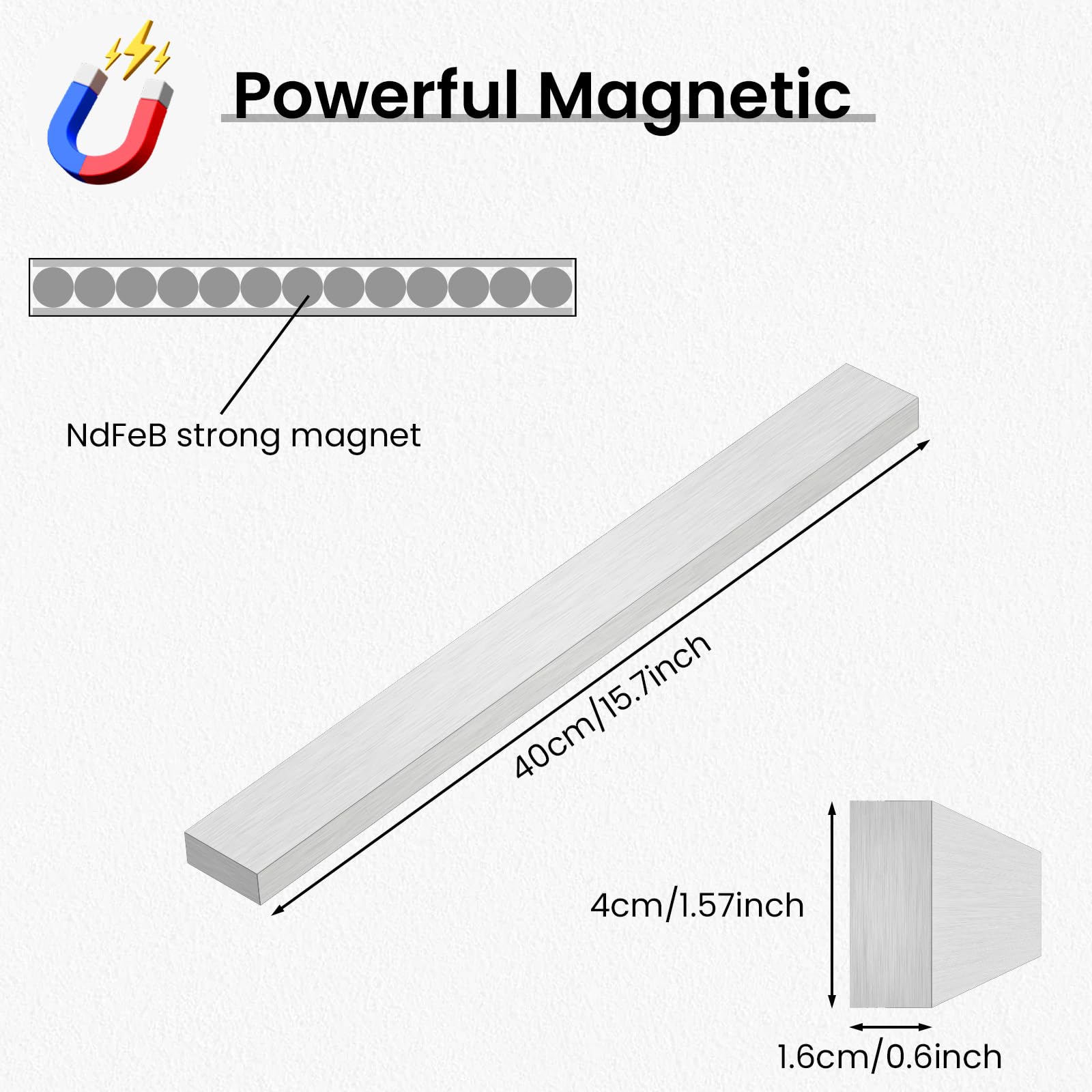 THMINS Magnetleiste Messer, 40 cm Magnetischer Messerhalter für die Wand, zur Messeraufbewahrung Werkzeugständer aus Metall zur Aufbewahrung von Küchenutensilien (Silber)