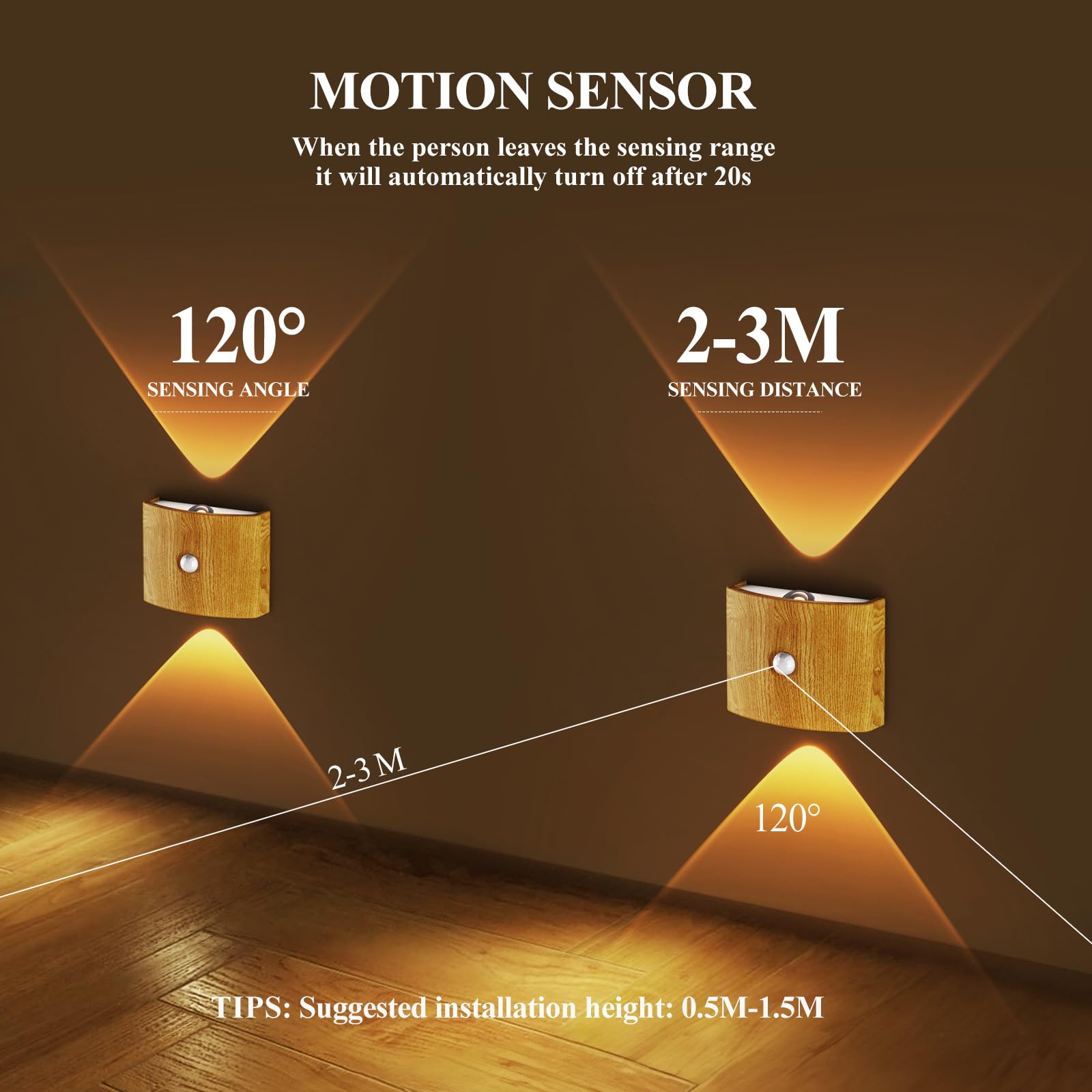 Confezione da 2 luci da Parete a Batteria con sensore di Movimento, Lampada LED per Interni, 3 Colori Verso l'Alto e Verso Il Basso, Illuminazione Wireless Ricaricabile Tramite USB
