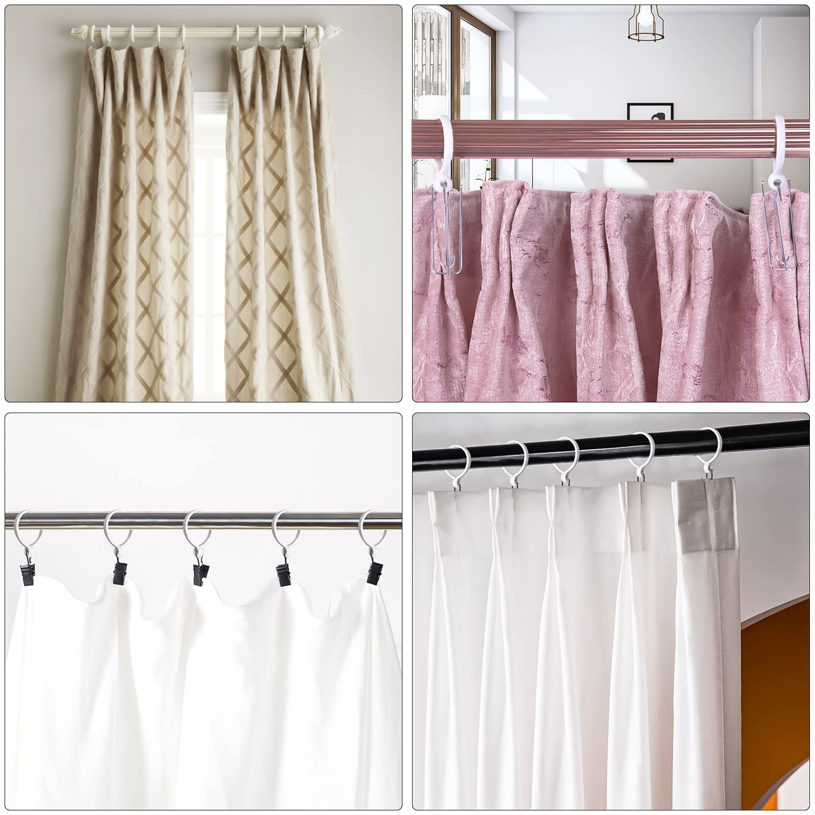 Anelli Per Tenda Da Doccia - 14 Pezzi, Ganci A Forma Di C, Plastica Resistente, Colore Nero, Facili Da Installare - Foto 7