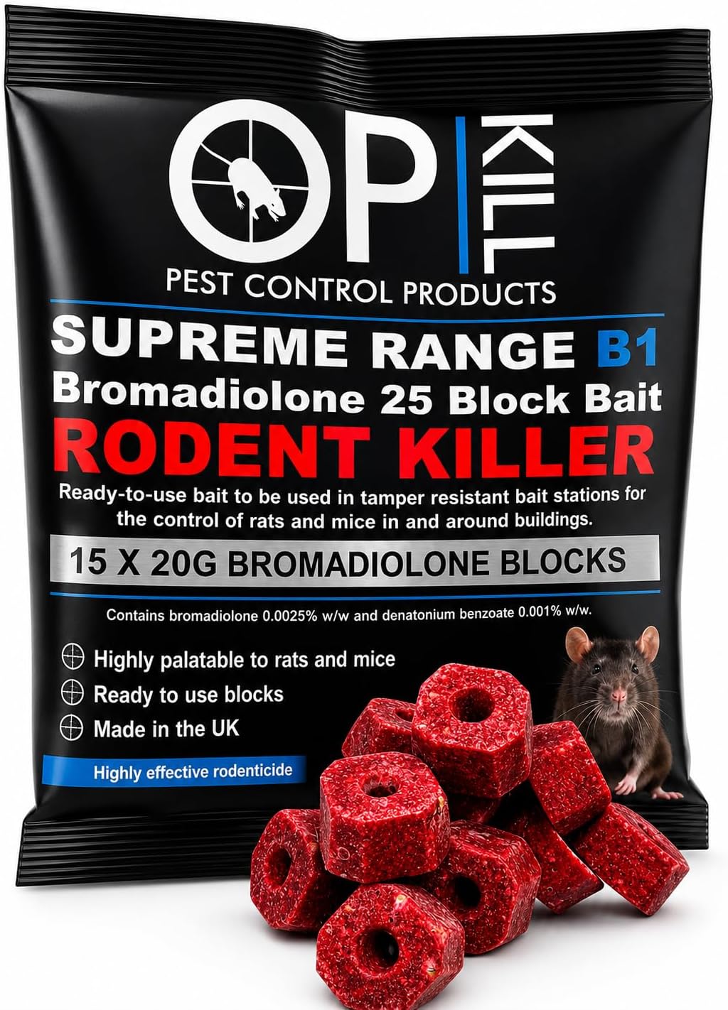 Rat Poison & Mouse killer - 300g Strongest Bait Available Weatherproof Fast acting and Safe for Professional and Domestic use (Professional Choice Blocks 15 x 20g)