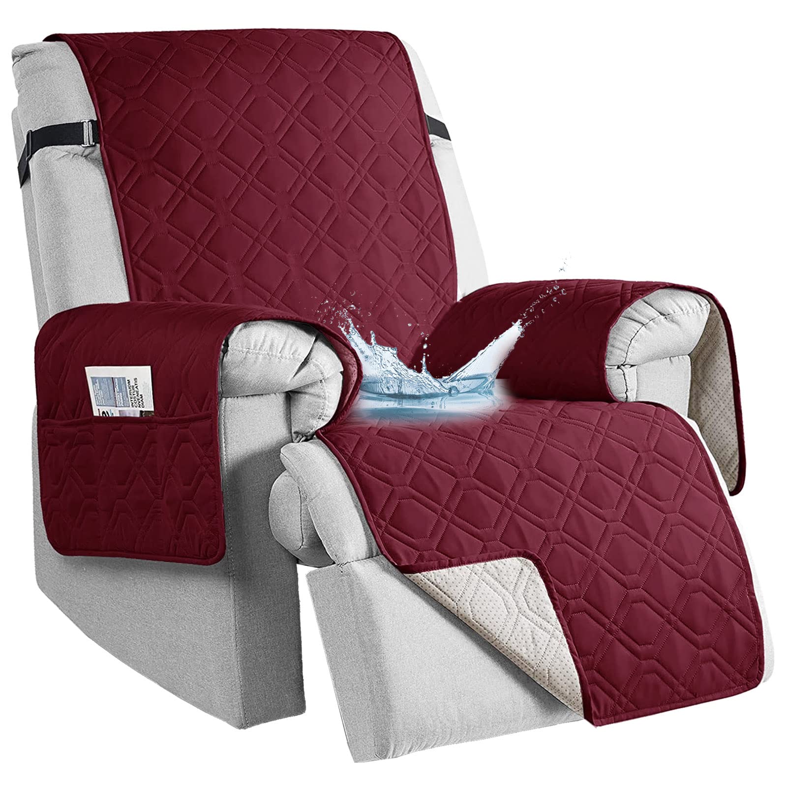 Housse De Fauteuil , Pour Fauteuil Relax Avec Accoudoirs, 1 Place Avec Poches, Housse De