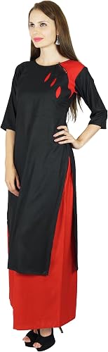 Bimba Women's Black Rayon Kurta Kurti - Button Down Formal Tunic Blouse With 3/4 Sleeves - View #5