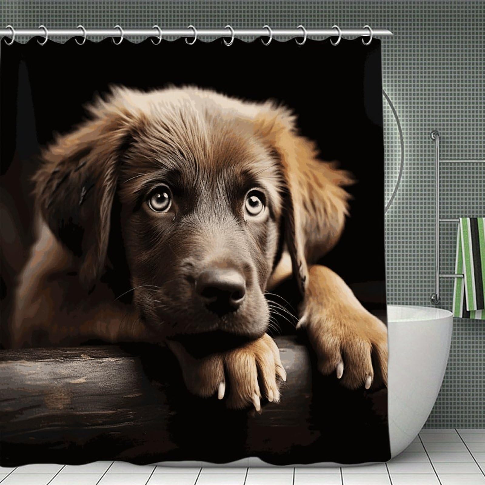 JTREHY Puppies Dog Shower Curtain Waterproof Bathroom Shower Curtain Machine Washable Bath Curtains Polyester Cloth Bath Curtains for Bathroom Showers 70.8×70.8Inch