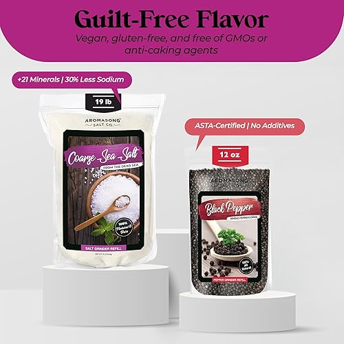 Miniatura 5 de Aromasong Sal marina 100% natural de grado alimenticio a granel de 19 libras, grano grueso, bolsa resellable grande, pura sin gluten, sal del mar