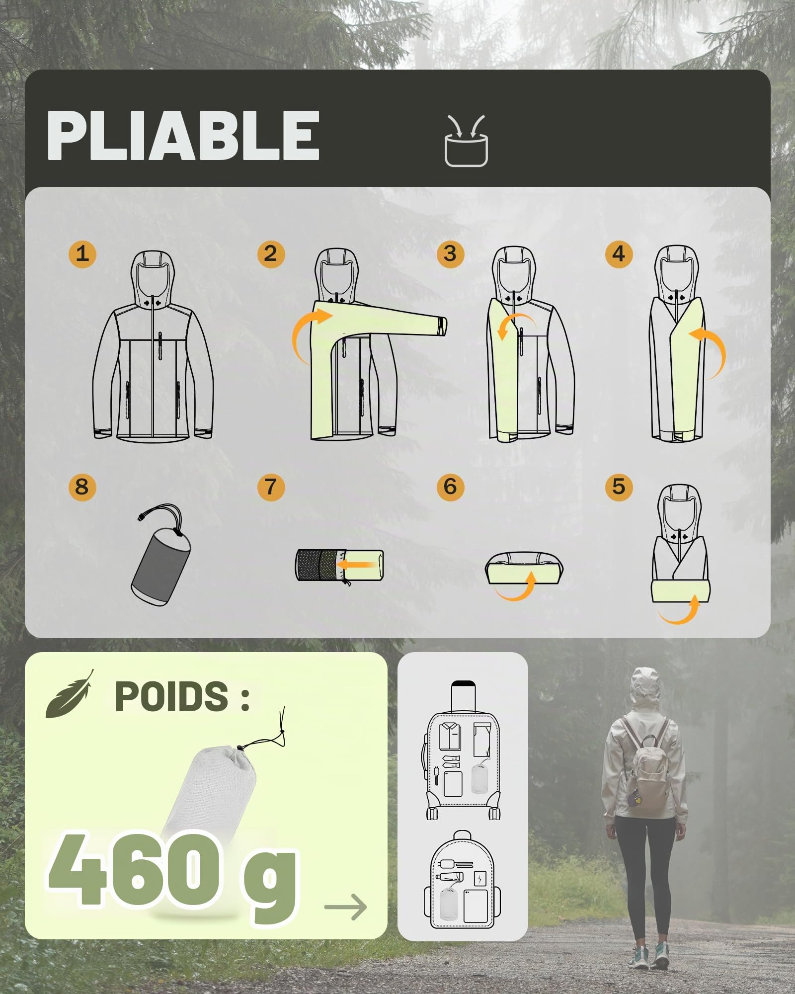 33,000ft Veste de pluie Femmes, imperméable imperméable léger avec manteau respirant emballable à capuche idéal pour la course à pied et à la randonnée(Gris clair-XS)
