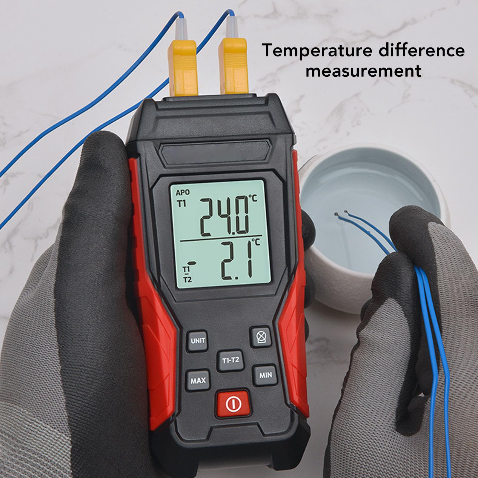 Digitales Thermoelement-Thermometer Typ K, Zweikanal-Thermoelement-Thermometer mit Sonde, Messbereich -328°F bis 2501°F