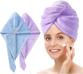 Fezora Hair Towel Wrap for Women (Pack of 2) | Quick-Dry Microfiber Hair Turban with Elastic Loop | Super Absorbent Hair D... Price In India