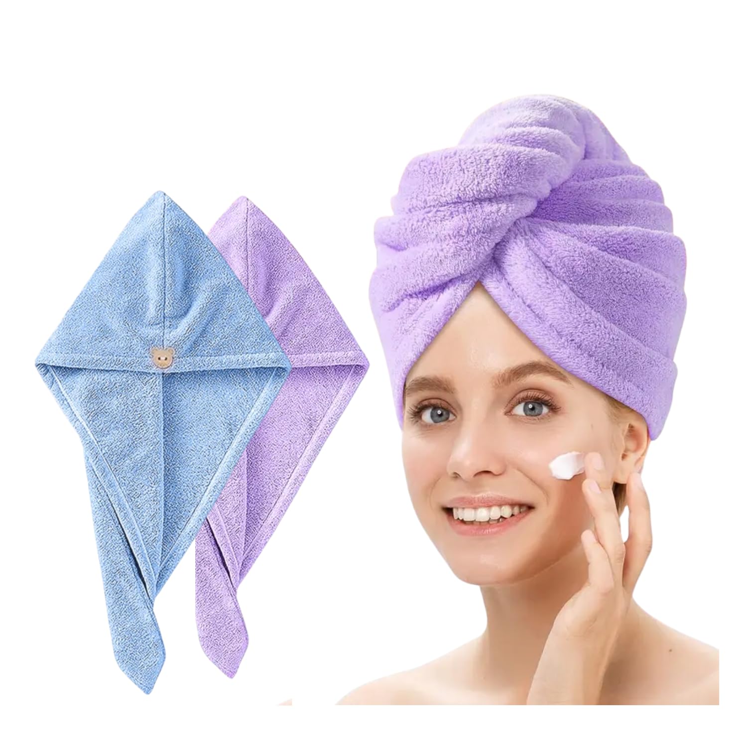 Fezora Hair Towel Wrap for Women (Pack of 2) | Quick-Dry Microfiber Hair Turban with Elastic Loop | Super Absorbent Hair D...