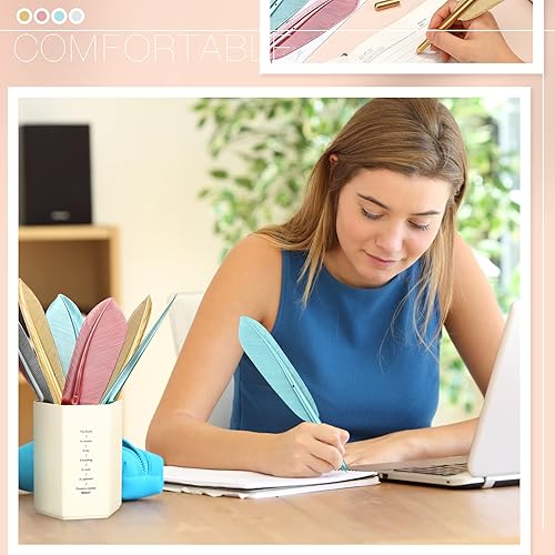 Miniatura 7 de Frienda 32 bolígrafos de plumas novedosas, bolígrafos de tinta negra, bolígrafos artificiales de plumas pastel, bolígrafos de gel vintage para