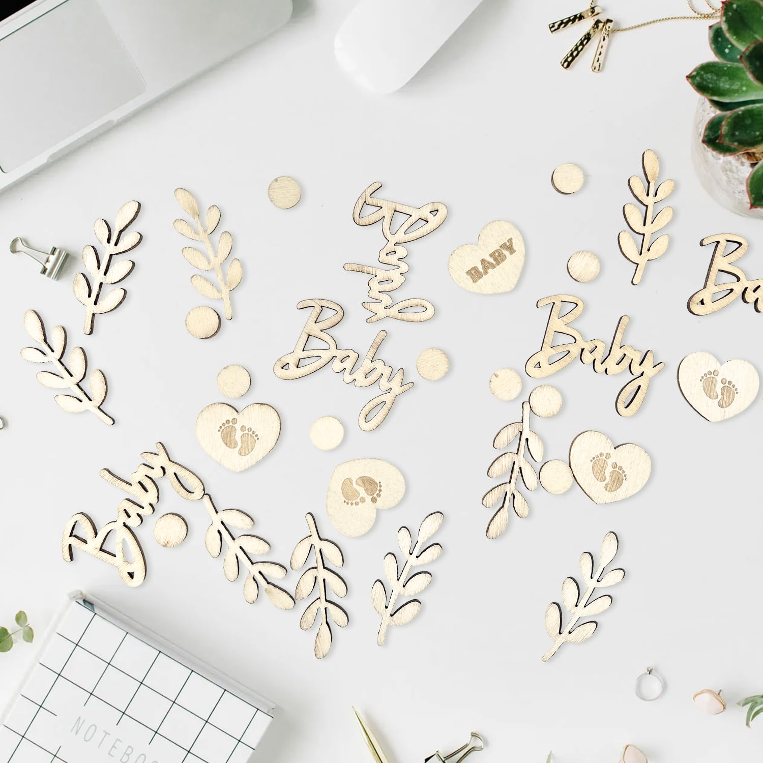 Coriandoli Baby Shower In Legno - 60 Pezzi Unisex Per Decorazioni