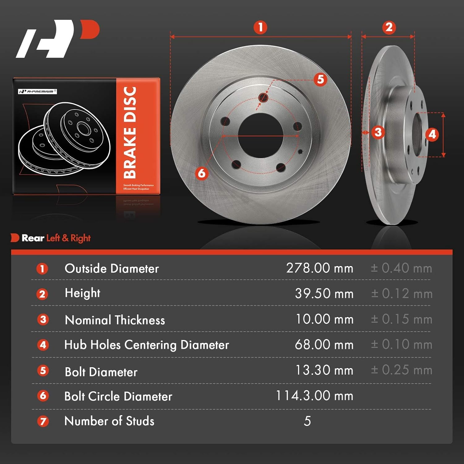 A-Premium 10.94 inch (278mm) Rear Solid Disc Brake Rotors Compatible with Select Mazda Models - 6 2014-2021, 2-PC Set