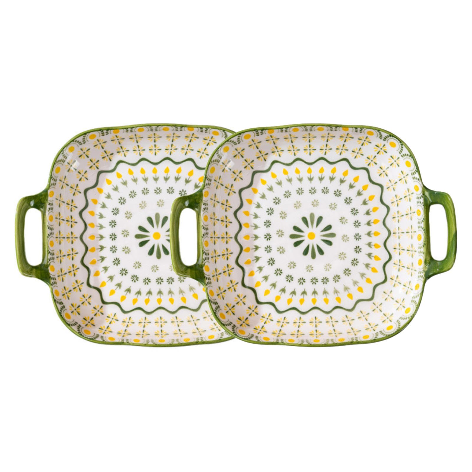 Set di piatti piani in ceramica, piatti da insalata in porcellana con manico, piatti da dessert in ceramica floreale, set di piatti da pranzo decorativi, per antipasti, bistecca, frutta,