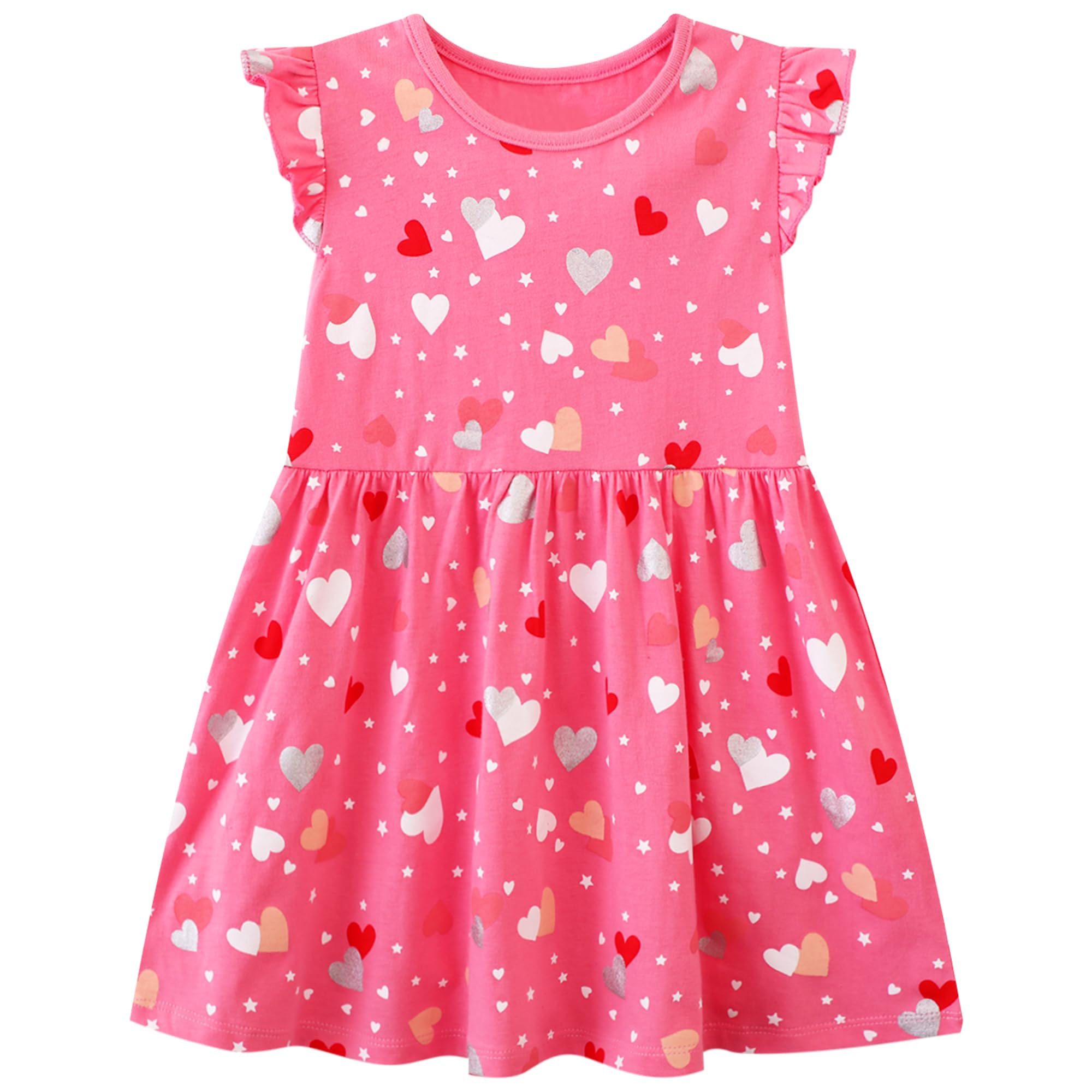 JinBei Vestido para Niñas Algodon Manga Sin y Corta Cuello T-Shirt Redondo Vestidos Rayas Unicornio Estrellas Dibujos Animal Aplique Estampado Casual Princesa Fiesta Verano 2-8 Años