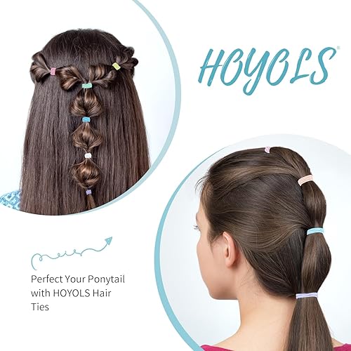 Miniatura 5 de Hoyols Lazos elásticos para el cabello para mujer, bandas de pelo sin metal de 0.157 pulgadas, soportes para cola de caballo de colores gruesos y