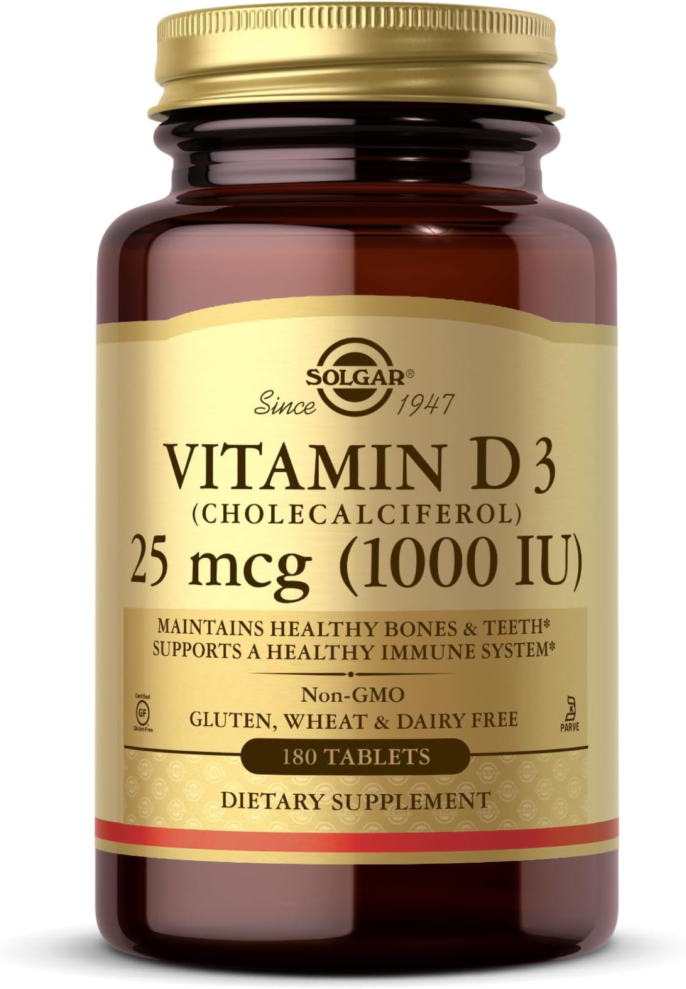 Vitamin D3 (Cholecalciferol) 25 mcg (1000 IU) – 180 Tablets - Helps Maintain Healthy Bones & Teeth - Immune System Support - Non-GMO, Gluten Free, Dairy Free, Kosher - 180 Servings