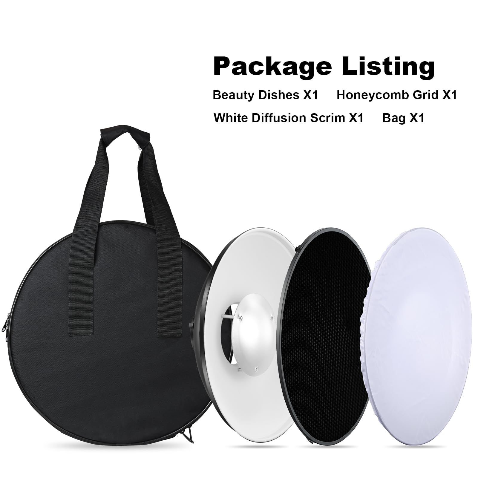 Soonpho Bol de beauté en métal 55 cm, réflecteur Bowens avec grille en nid d'abeille noir, diffuseur blanc et sac de rangement, réflecteur stroboscopique pour studio photo compatible avec NEEWER Godox