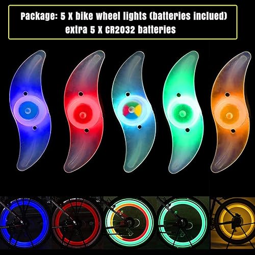 Miniatura 4 de 5 luces LED coloridas para rueda de bicicleta, impermeable, fácil de instalar, luces LED con 3 modos, para decoración de radios de bicicleta,