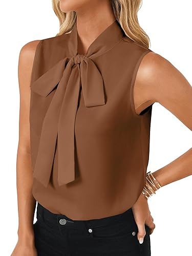 LYANER Women's Elegant Bow Tie Mock Neck Sleeveless Blouse Office