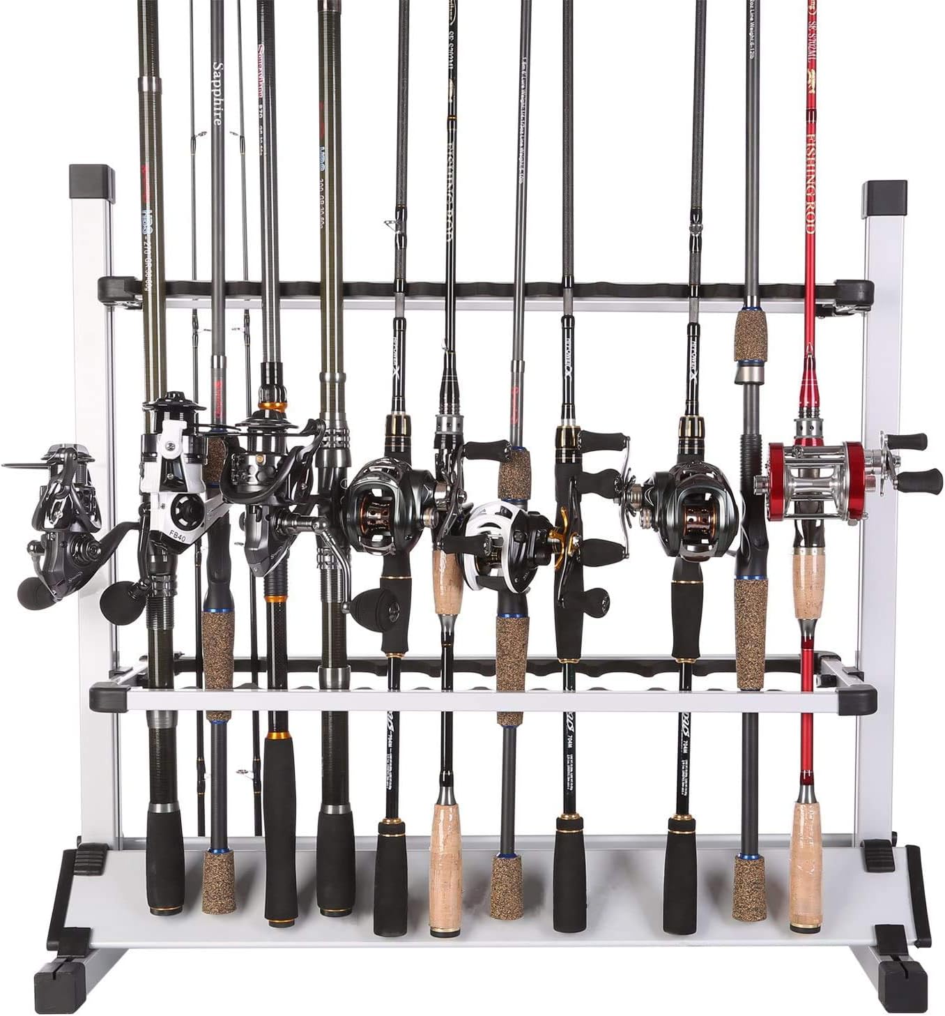 Fishing Rod Rack Metal Aluminum Alloy Fishing Rod Organizer Portable Fishing Rod Holder Hold Up to 24 Rods for All Type Fishing Pole