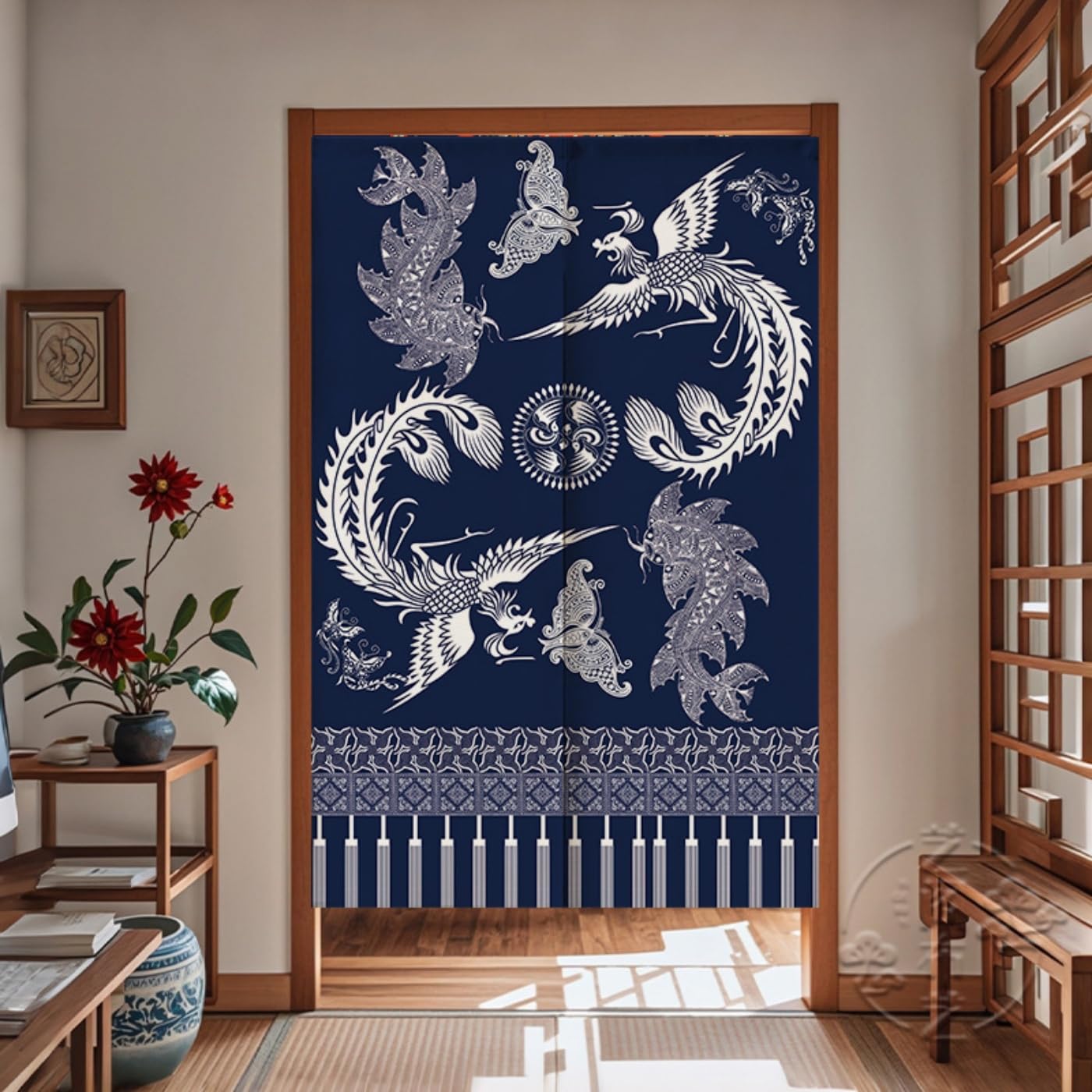 Guest Ruyunlai M10 Blue Pattern Japanese Noren Doorway Curtain, 80X150cm